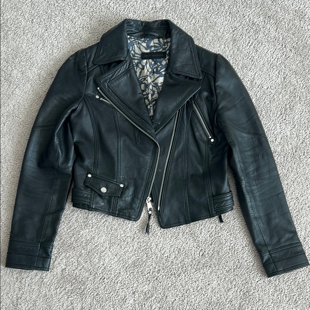 Steve Madden Black Leather Moto Jacket Asymmetrical Zipper